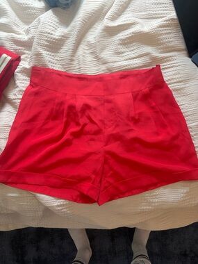 Bar III High-Waist Red Pleated Tailored Shorts